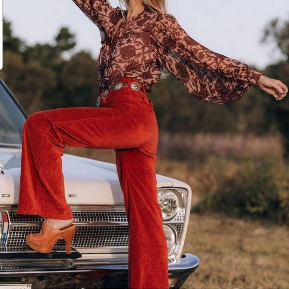 Chasing Unicorns Pants - Chasing Unicorns Red Wide Leg Pants